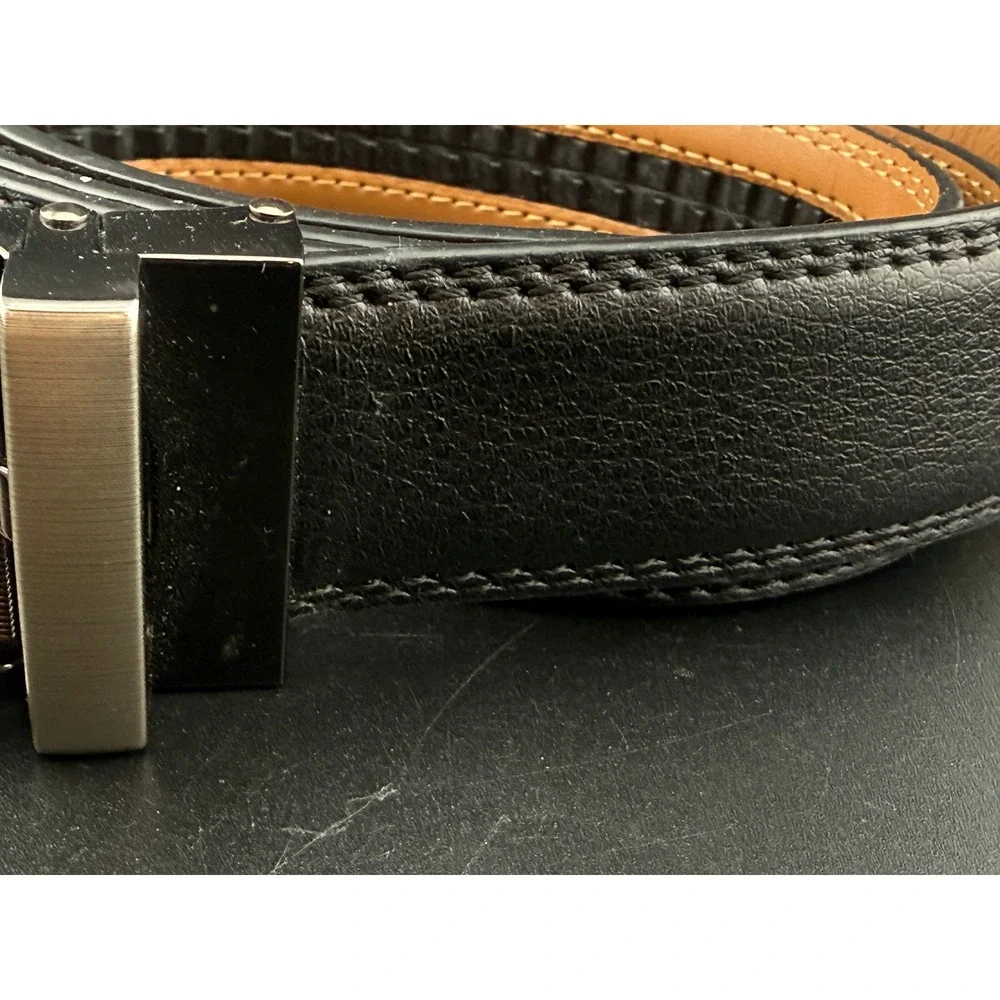 Comfort Click Mens Ratchet Belt Black Leather Gunmetal Buckle Adjustable 45 inch